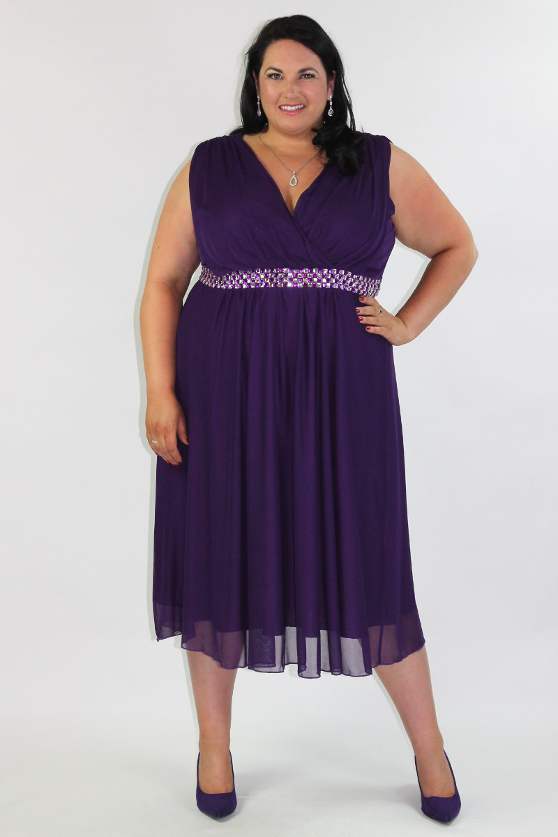 Simply Stunning Jewelled Chiffon Evening Dress - Purple  Silver