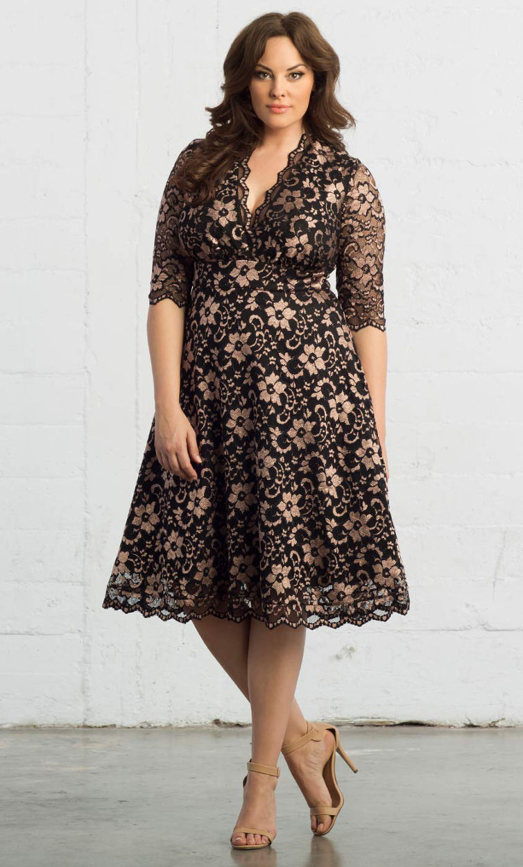 PRE ORDER: Mademoiselle Lace Dress - Rose Gold & Onyx | WRAP Plus Size ...