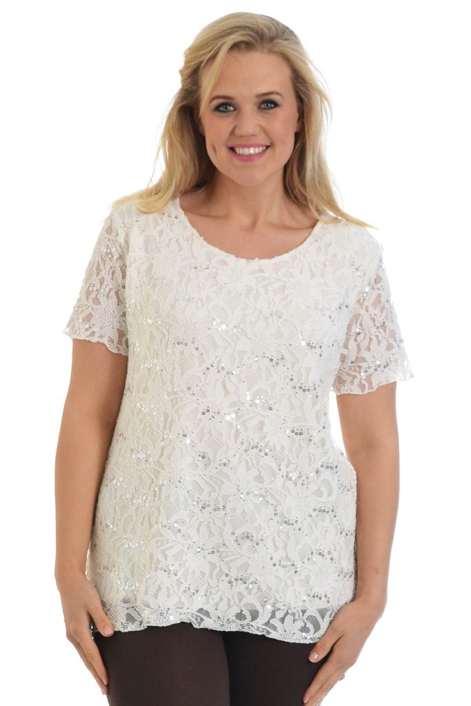 PRE ORDER: Stunning Sequin Lace Top - Cream | WRAP Plus Size Clothing