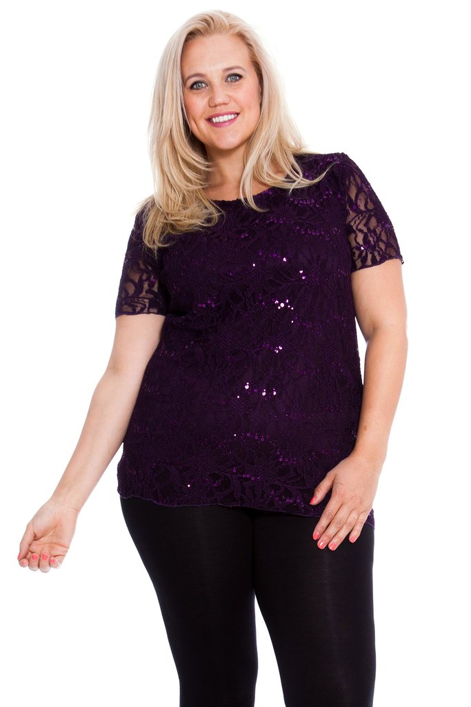 PRE ORDER: Stunning Sequin Lace Top - Purple | WRAP Plus Size Clothing