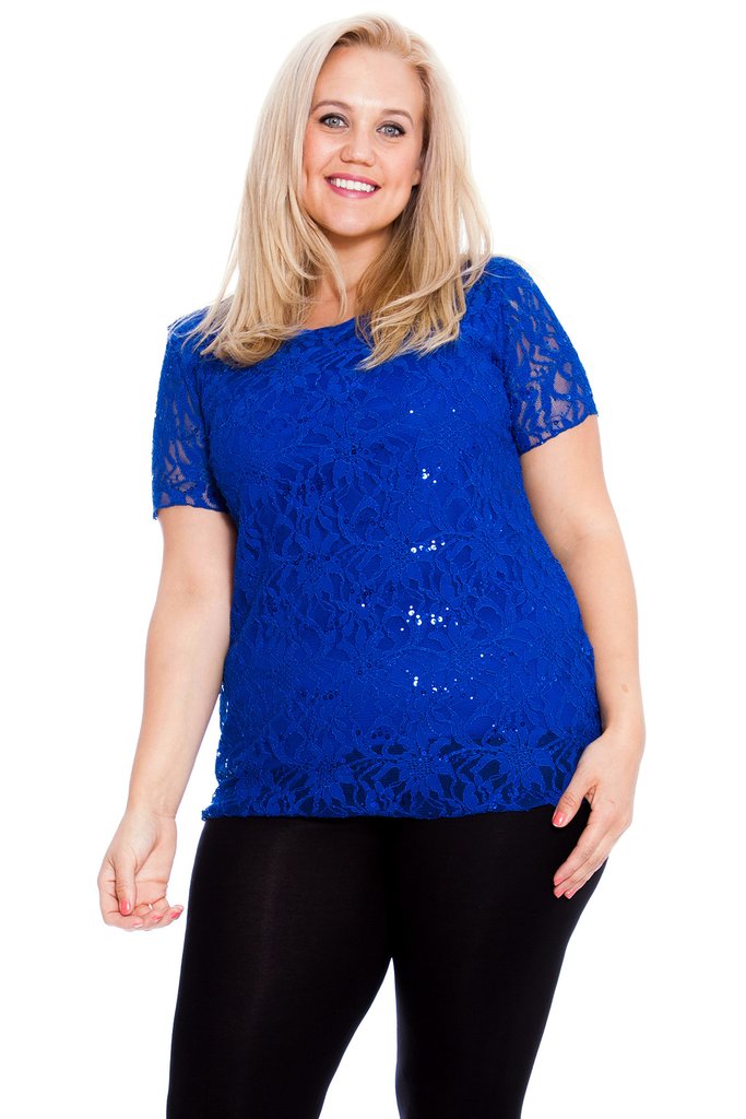 PRE ORDER: Stunning Sequin Lace Top - Royal Blue | WRAP Plus Size Clothing